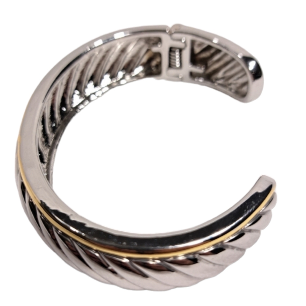 Silver & Gold Tone Style Cable Women's Open Cuff Bracelet - Picture 7 of 16